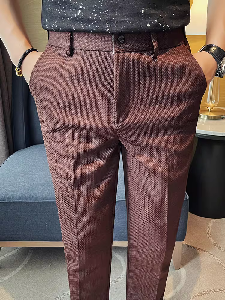 Quần âu nam lưng thun, kiểu dáng chín phần, chất liệu mỏng mùa xuân hè, thời trang và cao cấp, kiểu dáng ôm body, chống nhăn.