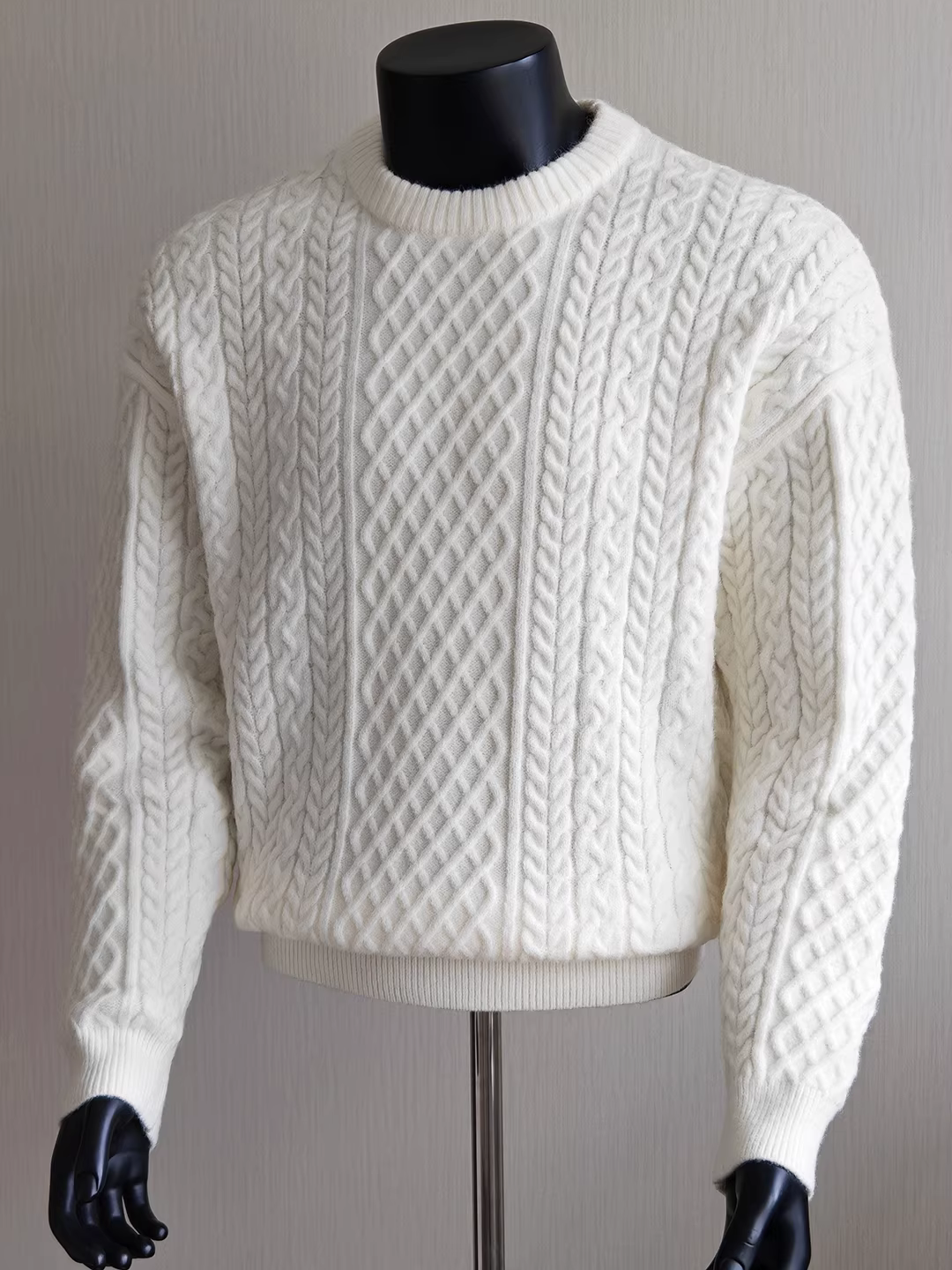 Áo len nam dệt kim dày kiểu tiền cổ điển, tay dài, áo thun cổ tròn dáng rộng dệt kim mới mùa đông.