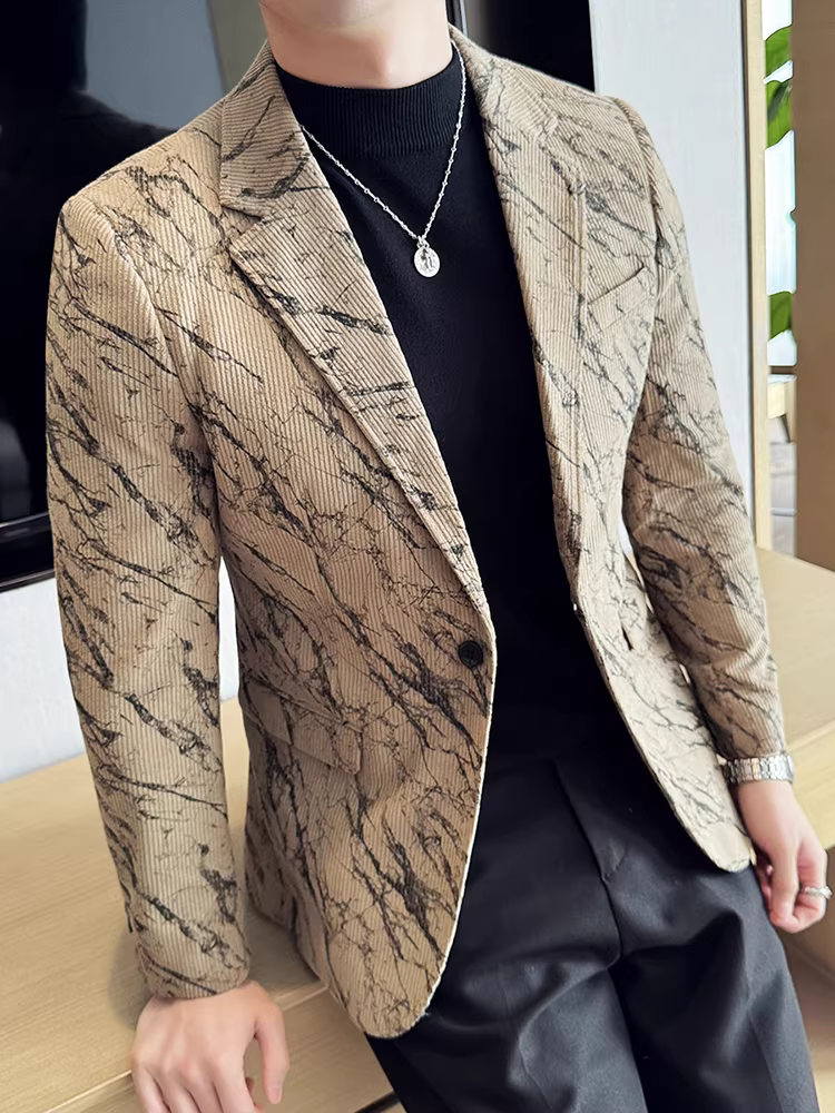 Áo khoác vải nhung kẻ cho nam, kiểu dáng dày dặn mùa thu đông, thời trang, hợp xu hướng, ôm dáng, đẹp trai, lịch sự, phù hợp với công sở, vest cao cấp