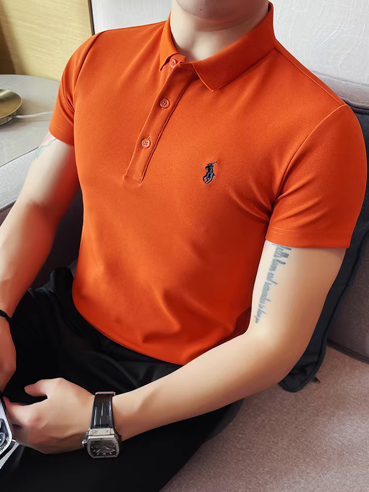 Áo thun thêu cao cấp dành cho nam, tay ngắn, kiểu dáng mùa hè mới, thời trang, hợp xu hướng, ôm dáng, cao cấp, áo sơ mi công sở có cổ.