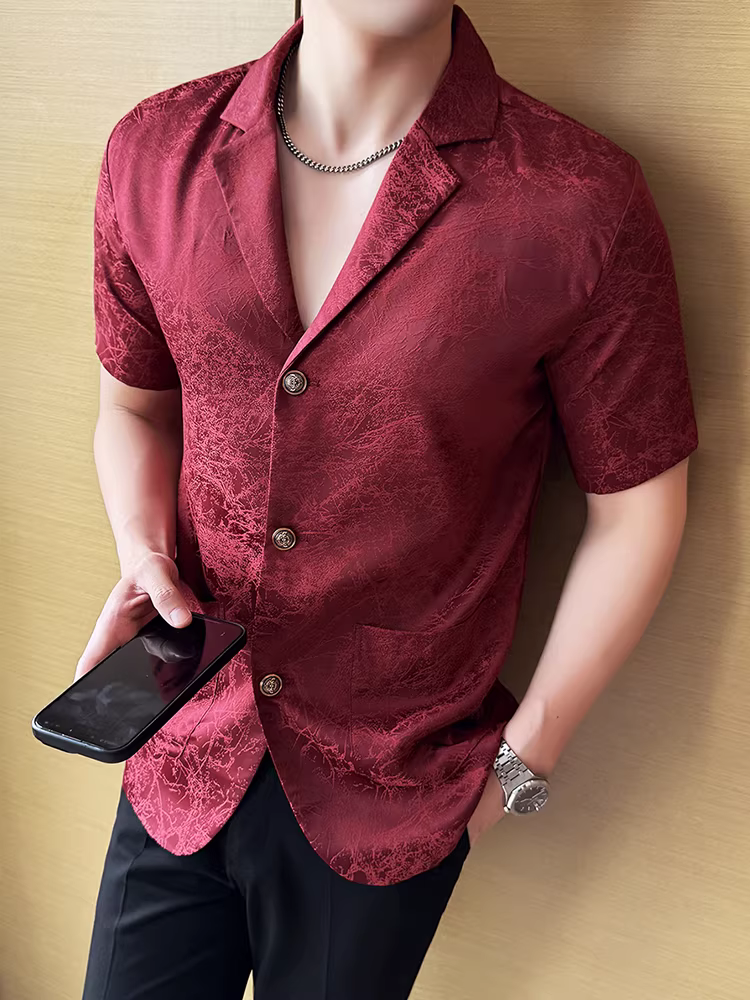 Áo vest nam chất liệu lụa đá dệt jacquard tay ngắn mùa hè mỏng năm 2025 kiểu dáng thời trang mới mẻ, phong cách thường ngày