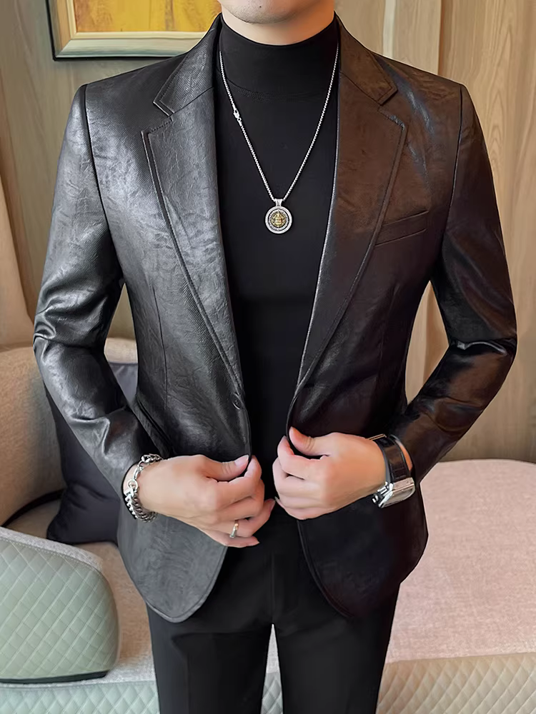 Áo khoác da hợp thời trang dành cho nam, phong cách mới mùa thu đông, thời trang, ôm dáng, đẹp trai, vest công sở cao cấp