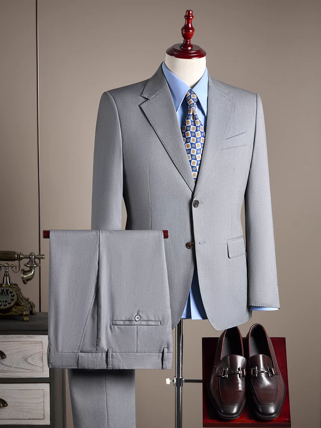 Bộ vest nam công sở lịch lãm, chất liệu cao cấp kiểu Ý, họa tiết mắt chim.