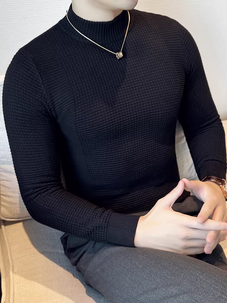 Áo len cao cấp cổ lọ nửa cao dành cho nam, tay dài, thu đông, co giãn, ôm dáng, phong cách Anh, chất liệu dệt kim cao cấp nhẹ nhàng sang trọng.