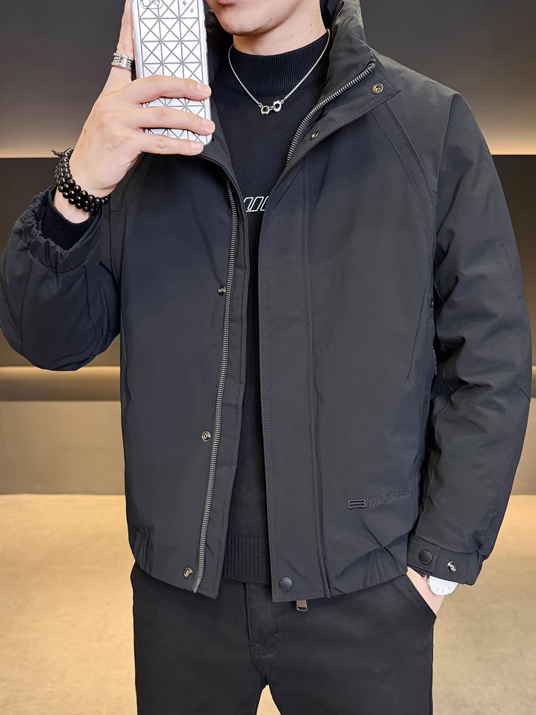 Áo khoác phao tiêu chuẩn quốc gia kiểu dáng công sở nam mùa đông thời thượng cổ đứng áo khoác ngắn áo khoác nam