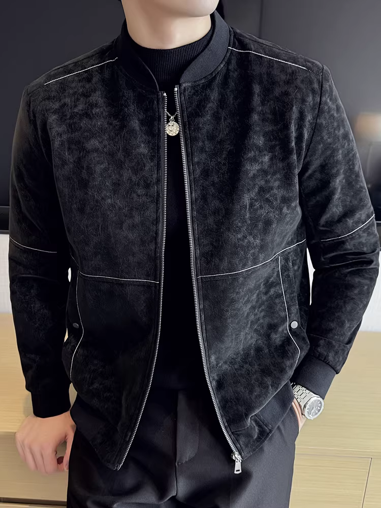 Áo khoác da cổ đứng cao cấp dành cho nam, thời trang thu đông 2024 mới, kiểu dáng đẹp trai, cá tính, thời thượng