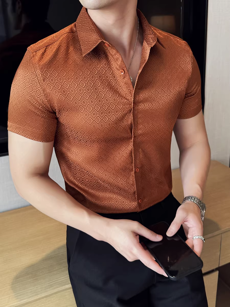 Áo sơ mi nam ngắn tay họa tiết hoa tối màu cao cấp, kiểu dáng mỏng mùa hè, thời trang giản dị, hợp thời trang, kiểu dáng ôm sát phong cách Anh