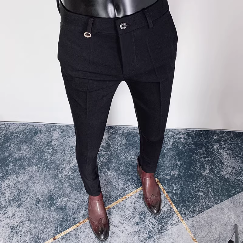 Quần nam chín phần, quần mỏng ôm dáng mùa hè, quần âu nam chất liệu lụa đá, quần vest công sở đa năng phong cách Hàn Quốc