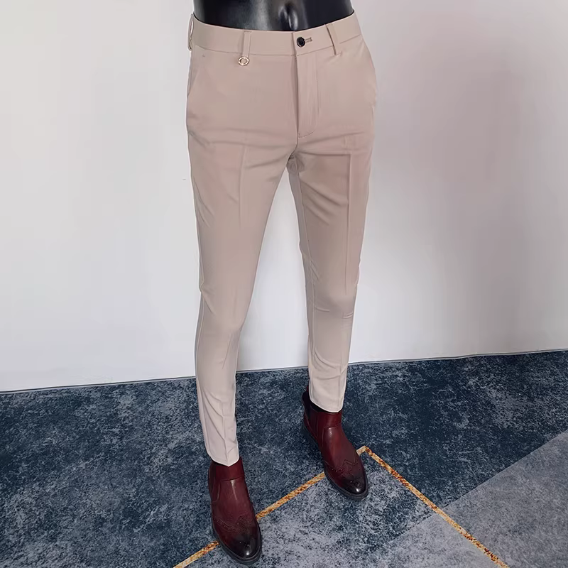 Quần nam chín phần, quần mỏng ôm dáng mùa hè, quần âu nam chất liệu lụa đá, quần vest công sở đa năng phong cách Hàn Quốc