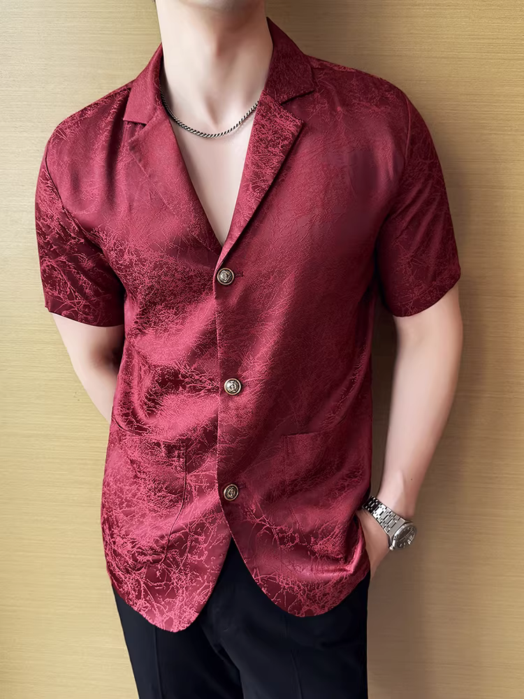 Áo vest nam chất liệu lụa đá dệt jacquard tay ngắn mùa hè mỏng năm 2025 kiểu dáng thời trang mới mẻ, phong cách thường ngày