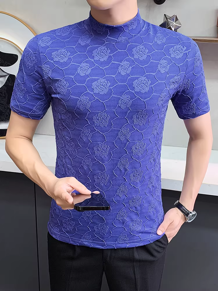 Áo thun nam cao cấp dệt kim cổ tròn tay ngắn, thời trang thu đông 2025, kiểu dáng ôm body, hợp xu hướng, mặc lót bên trong