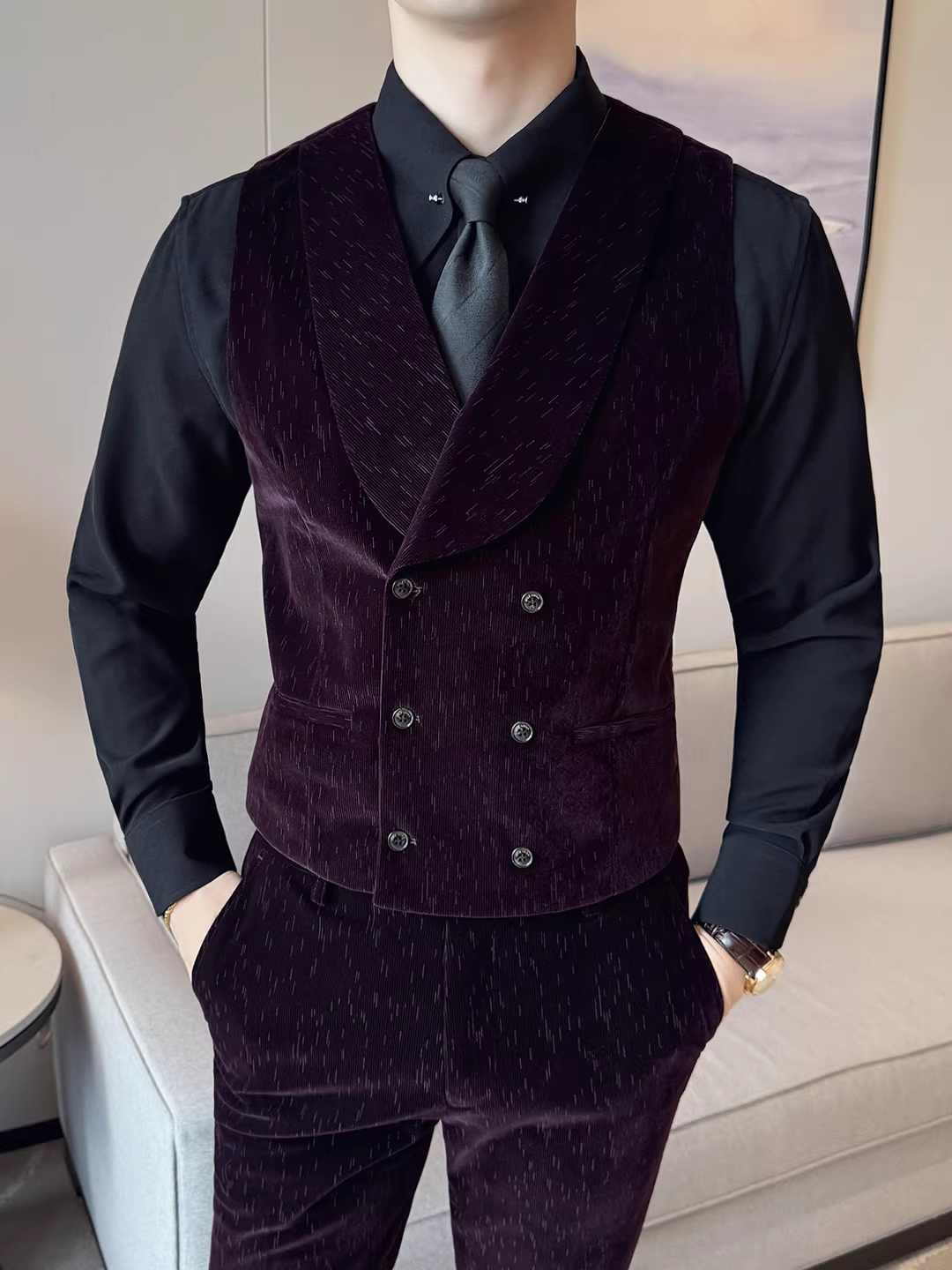 Bộ vest nam chất liệu nhung dày mùa thu đông, kiểu dáng Hàn Quốc ôm dáng, thời trang và hợp xu hướng, vest vest công sở cao cấp