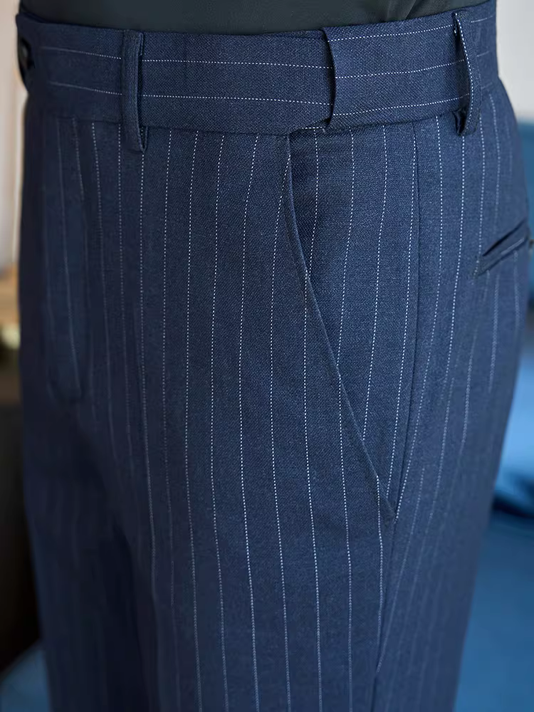 Quần âu nam lưng thun kẻ sọc, quần âu cao cấp, quần âu công sở dáng ôm thời trang, chống nhăn