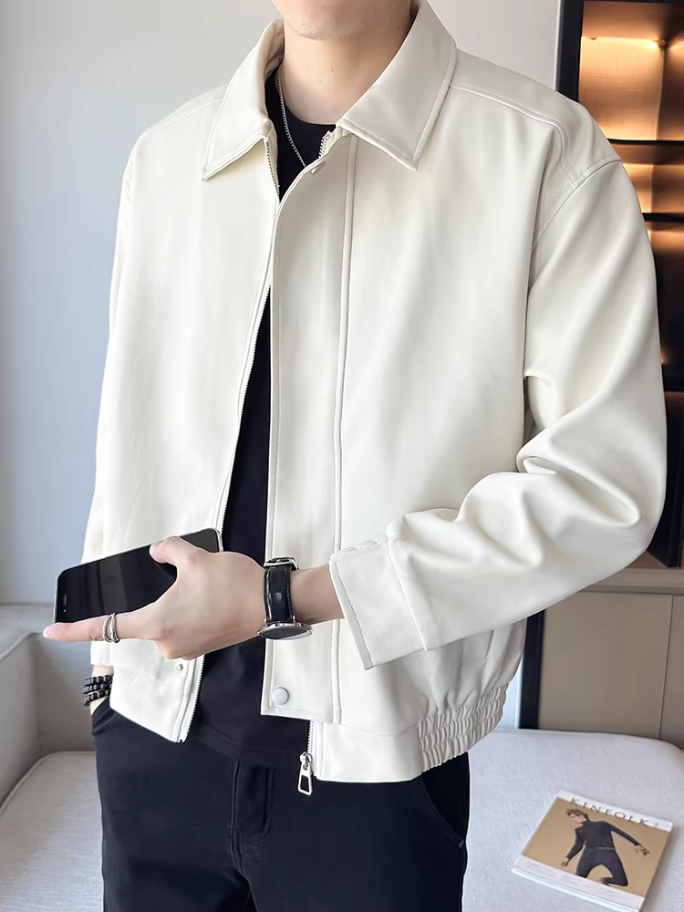 Áo khoác da nam cho mùa xuân thu, thương hiệu thời trang cao cấp, áo khoác ngắn phong cách Hàn Quốc, đa năng, chất liệu PU, kiểu dáng cá tính