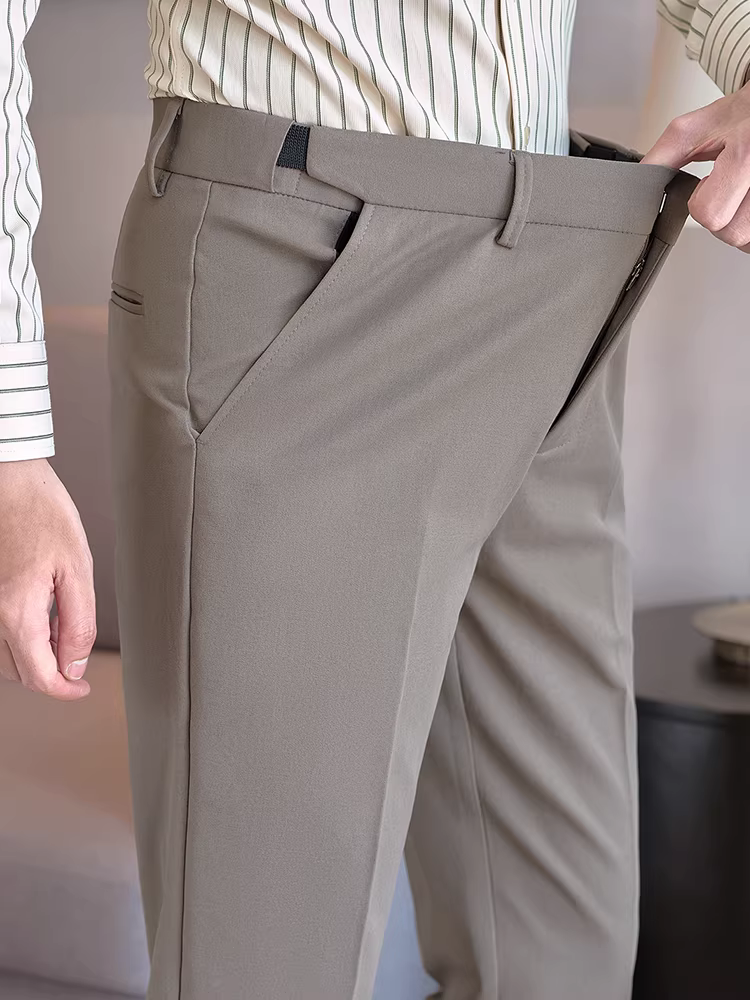 Quần âu nam ống đứng lưng thun không đường may kiểu dáng mới thời thượng 2025, ôm dáng, chất liệu dễ chăm sóc, thích hợp cho công sở và thường ngày