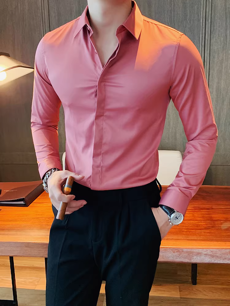 Áo sơ mi nam dài tay phong cách trưởng thành nhẹ nhàng cho mùa xuân và mùa thu, áo sơ mi công sở đa năng hợp thời trang với khuy cài ẩn, áo sơ mi vừa vặn và thanh lịch.