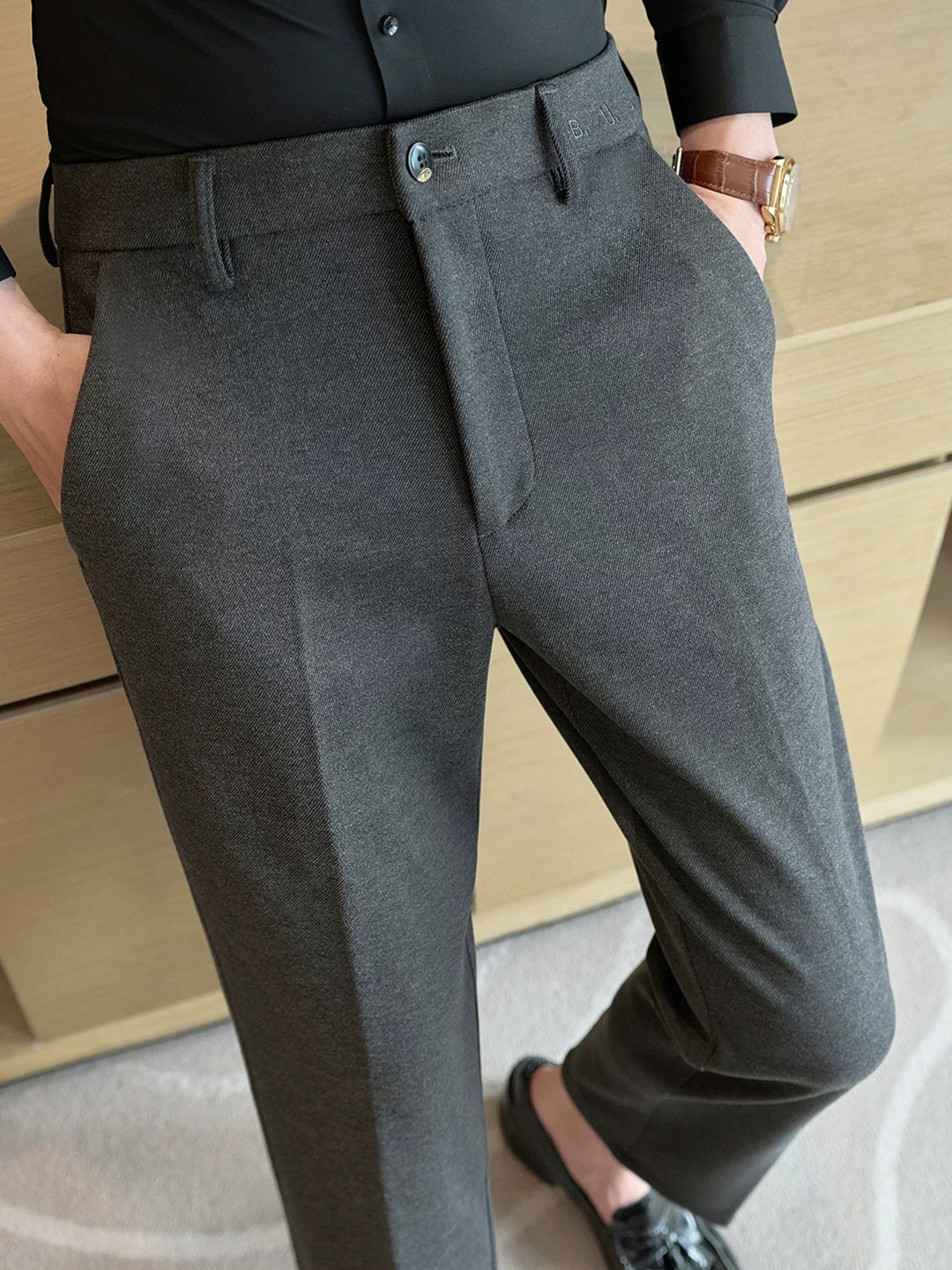 Quần dài len ống đứng dày dặn mùa thu đông dành cho nam, quần dài màu trơn đa năng, ấm áp, chất liệu len chải mềm, quần âu công sở.