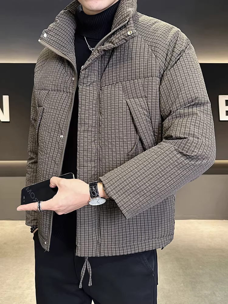 Áo khoác kẻ sọc cao cấp dành cho nam, kiểu dáng ngắn, dày dặn cho mùa đông, thời trang và hợp xu hướng, chống lạnh và ấm áp, quần áo mùa đông chất lượng cao.