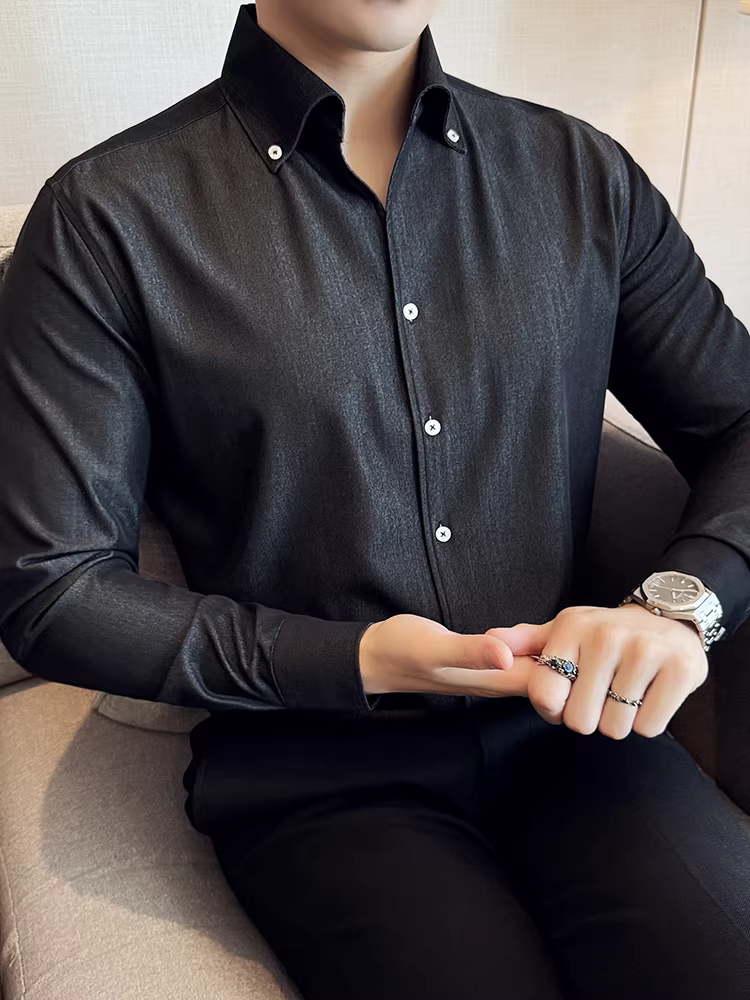 Áo sơ mi denim cao cấp dành cho nam, dài tay, kiểu dáng xuân thu mới, thời trang, thon gọn, đẹp trai, lịch sự, áo sơ mi đa năng