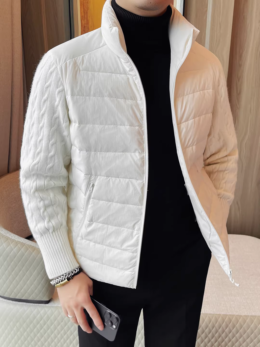 Áo khoác phao nam thiết kế phối vải cao cấp, tiêu chuẩn quốc gia, độ dày 90%, nhẹ, kiểu dáng rộng, mùa đông 2025, mẫu mới