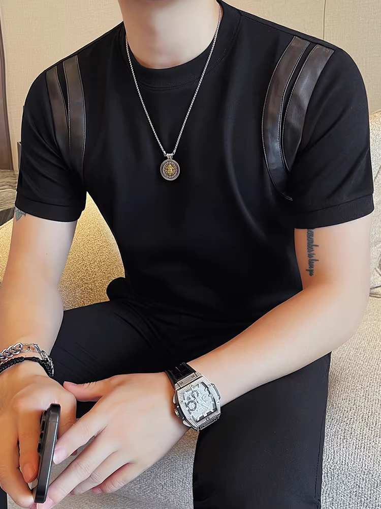 Áo thun nam ngắn tay thời trang, phong cách mùa hè mới, áo cổ tròn dáng ôm đa năng, phong cách giản dị cao cấp