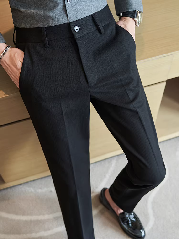 Quần âu nam chất liệu len, kiểu dáng dày dặn mùa thu đông, kiểu dáng ôm body thời trang, quần âu cao cấp đa năng, thích hợp cho công việc.