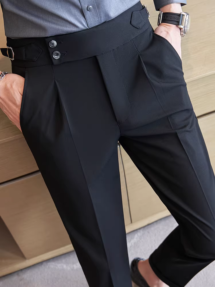 Quần âu nam Napoli cạp cao, mùa xuân thu, quần âu công sở cao cấp, quần âu dáng ôm thẳng