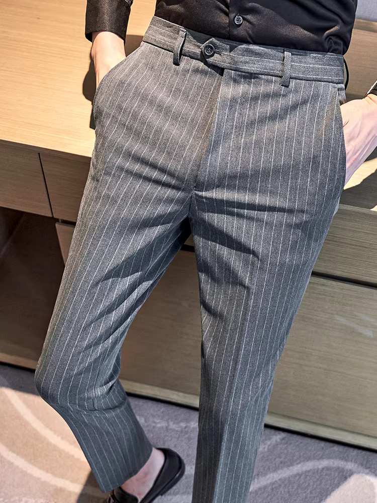 Quần âu kẻ sọc nam, thu đông, dày dặn, cao cấp, ôm dáng, ống côn, quần âu nam, quần tây công sở không nhăn