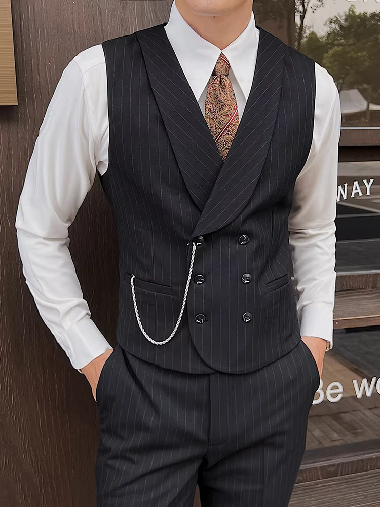 Áo vest sọc đôi ngực kiểu Anh dành cho nam, phong cách xuân thu mới, trang phục công sở lịch sự cao cấp, vest phù rể