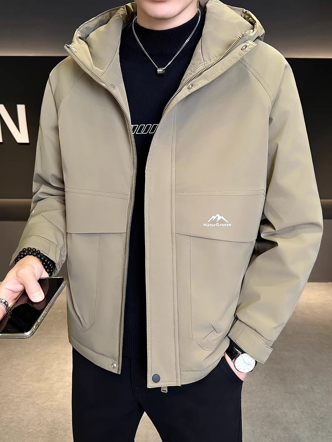 Áo khoác có mũ dày dặn mùa thu đông dành cho nam 2025 kiểu mới đa năng ấm áp thời trang ngắn chất lượng cao