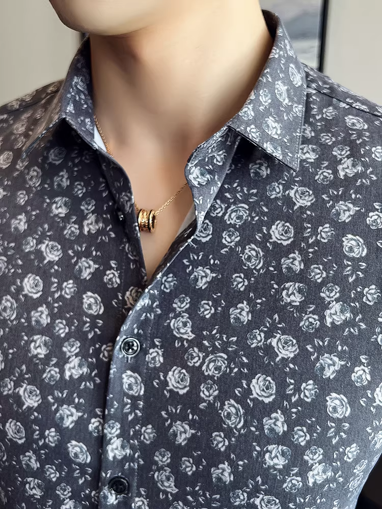 Áo sơ mi hoa cho nam, dài tay, cao cấp, sành điệu, hợp thời trang, ôm dáng, công sở, không nhăn, phong cách Anh, trang phục lịch sự và chuyên nghiệp.