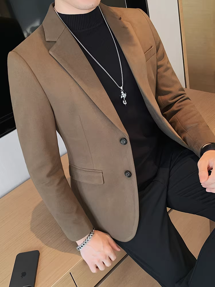 Áo khoác len nam mùa thu đông, kiểu dáng thời trang và ôm dáng, bộ vest len công sở cao cấp, phong cách Anh quốc