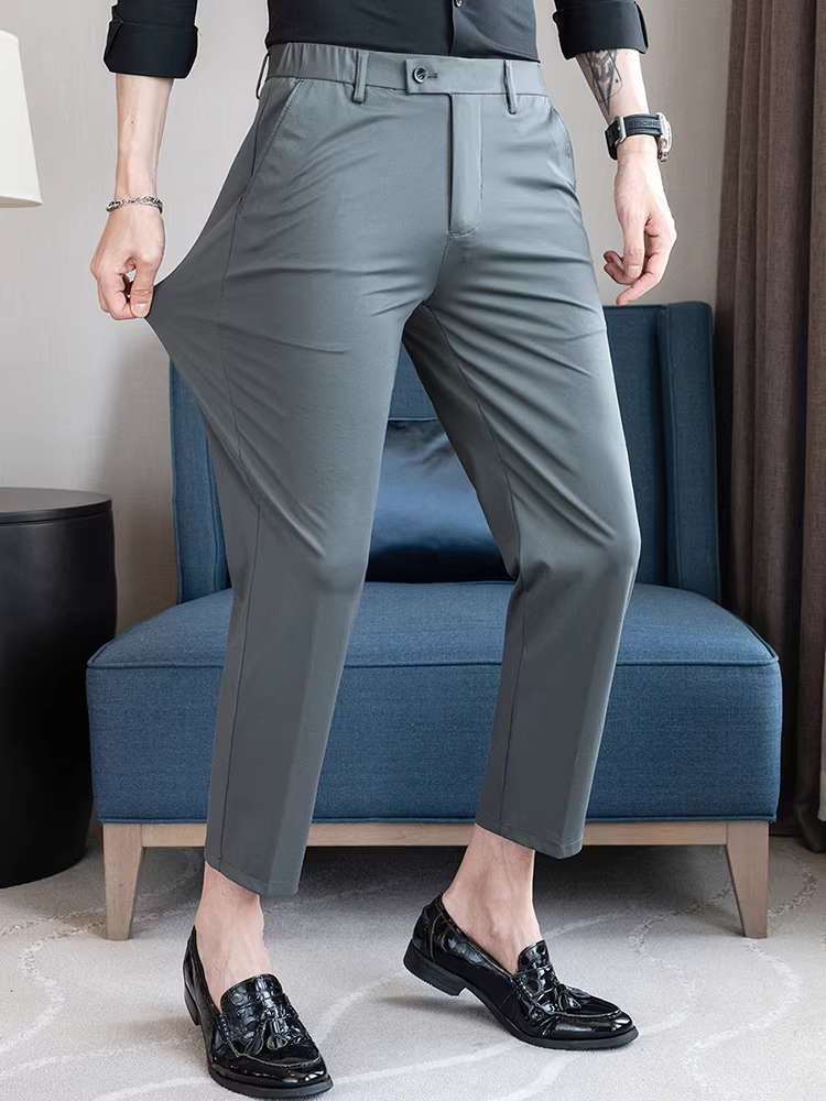 Quần âu nam mùa hè 2025 kiểu mới chất liệu tơ tằm dâu tằm, co giãn cao, thoáng mát, mát lạnh, lưng thun, kiểu dáng lịch sự.