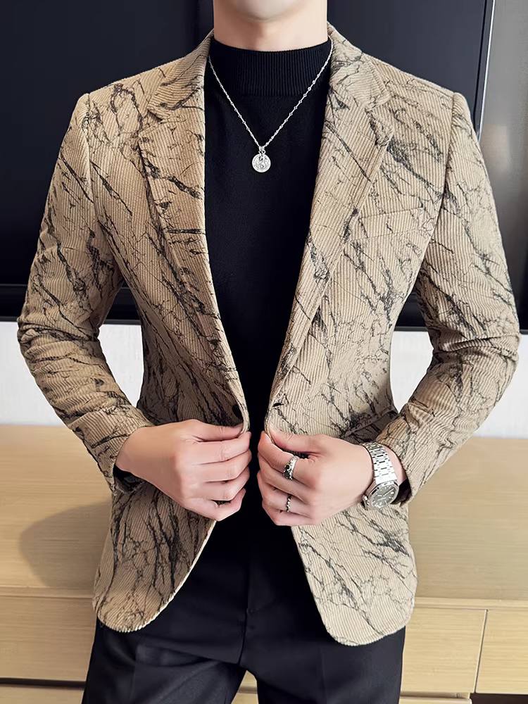 Áo khoác vải nhung kẻ cho nam, kiểu dáng dày dặn mùa thu đông, thời trang, hợp xu hướng, ôm dáng, đẹp trai, lịch sự, phù hợp với công sở, vest cao cấp