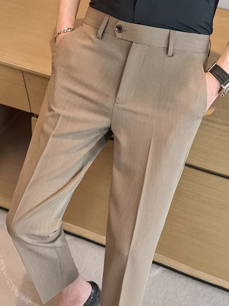 Quần lửng nam mùa hè, quần casual cao cấp, thời trang, phong cách Anh, màu trơn, quần công sở, dáng ôm, ống côn