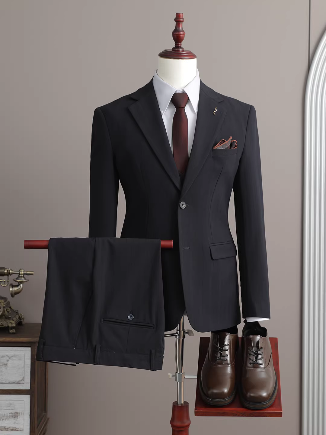 Bộ vest nam ba món mùa thu 2025 phong cách Anh, vest công sở