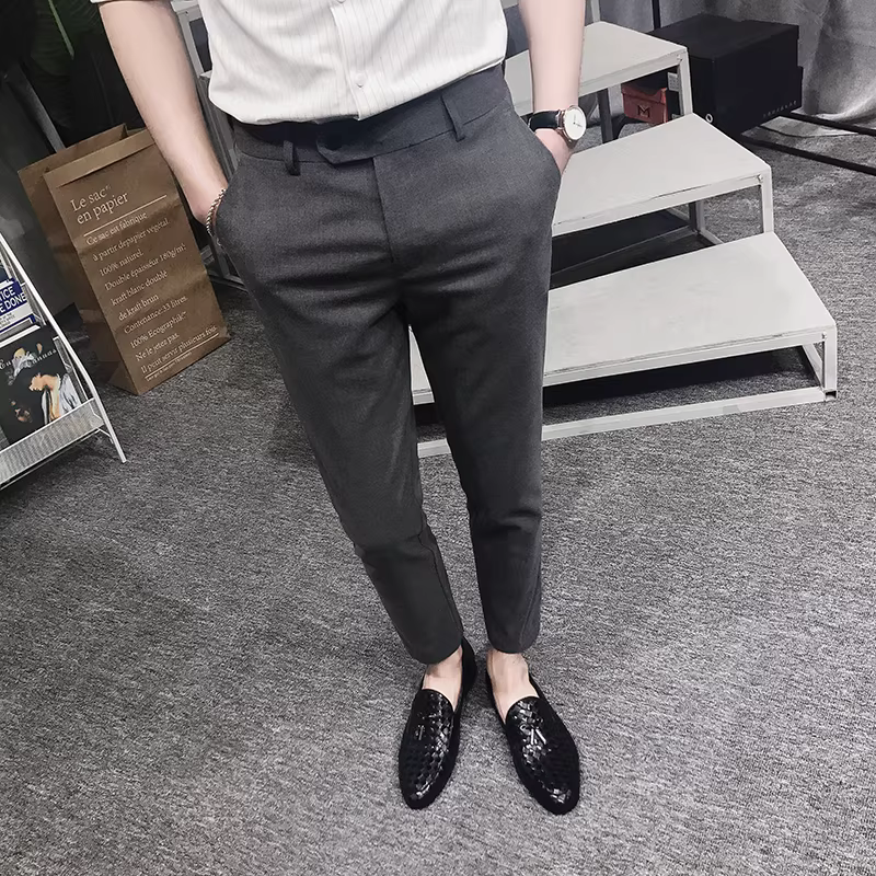 Quần nam chín phần, kiểu Hàn Quốc mùa hè, thời trang, dáng ôm, ống côn, không nhăn, kiểu Anh, thích hợp mặc mùa xuân thu.