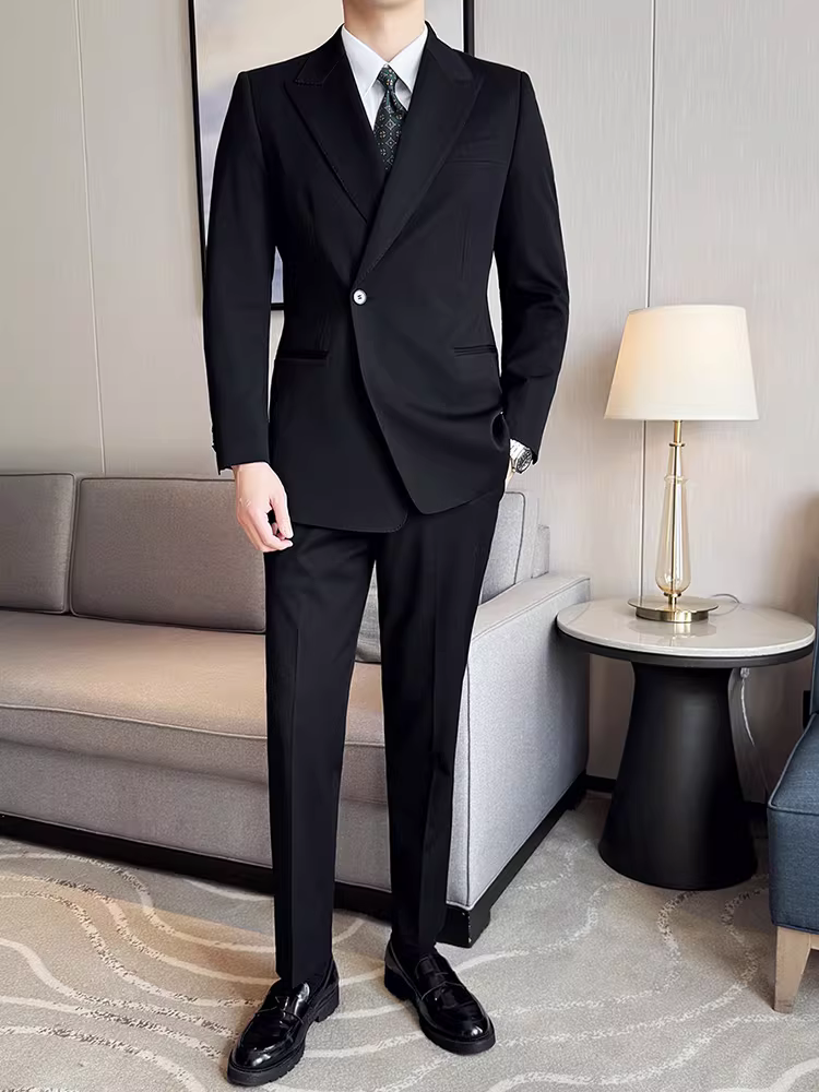 Bộ vest nam cao cấp có khuy bên, chất liệu len cừu, trang phục công sở, dạ hội, bộ vest hai mảnh dễ chăm sóc