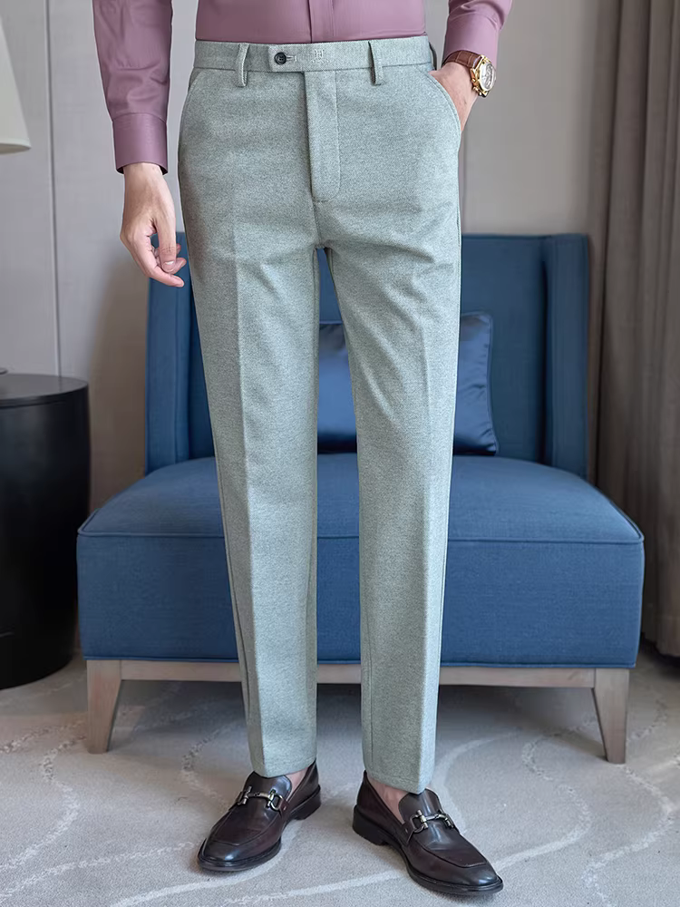 Quần len nam, dày dặn và ấm áp cho mùa thu đông, phong cách công sở lịch sự, đa năng, ôm dáng, không nhăn, dễ chăm sóc, kiểu quần âu.