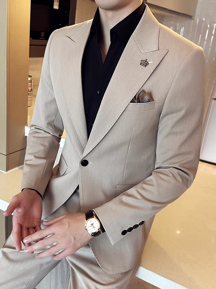 Bộ vest nam phối hạt cườm, trang phục công sở lịch lãm cao cấp, kiểu dáng ôm body, bộ vest cưới ba mảnh dành cho chú rể