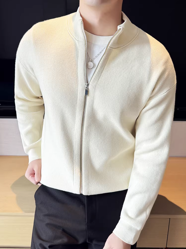 Áo cardigan nam cổ đứng khóa kéo dày dặn dệt kim thu đông 2024 mới thời trang cao cấp đa năng
