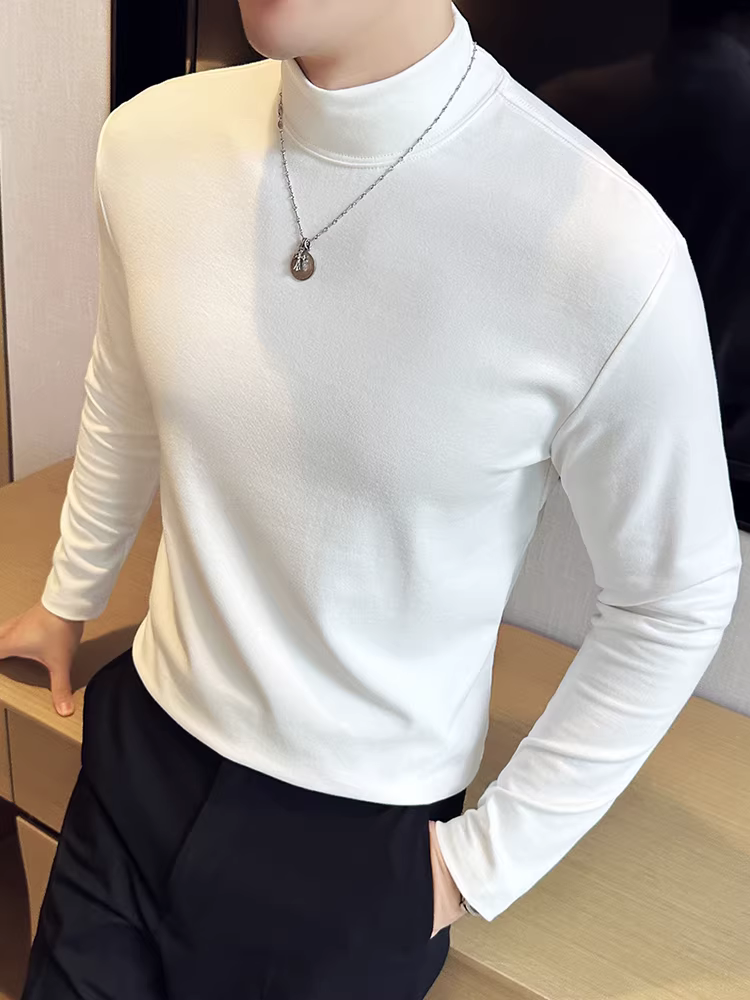 Áo thun dài tay cổ cao nửa cổ dành cho nam, thời trang thu đông đa năng, dáng rộng thoải mái, áo lót đa năng