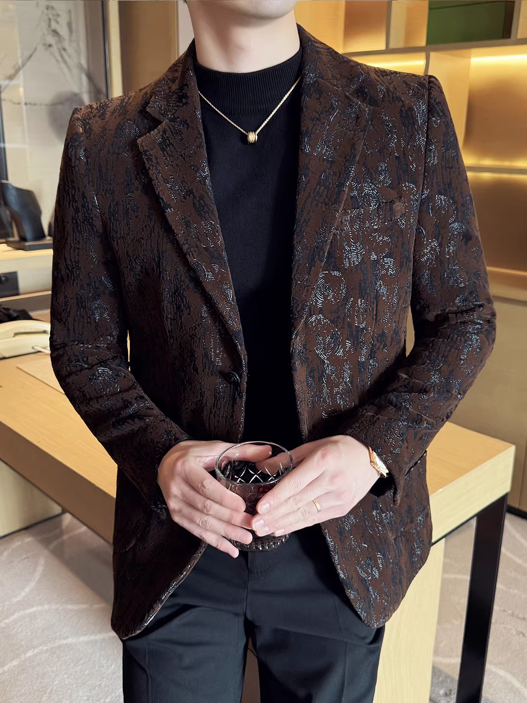 Áo vest nam kiểu Hàn Quốc ôm dáng, chất liệu nhung jacquard, thời trang, phong cách thường ngày