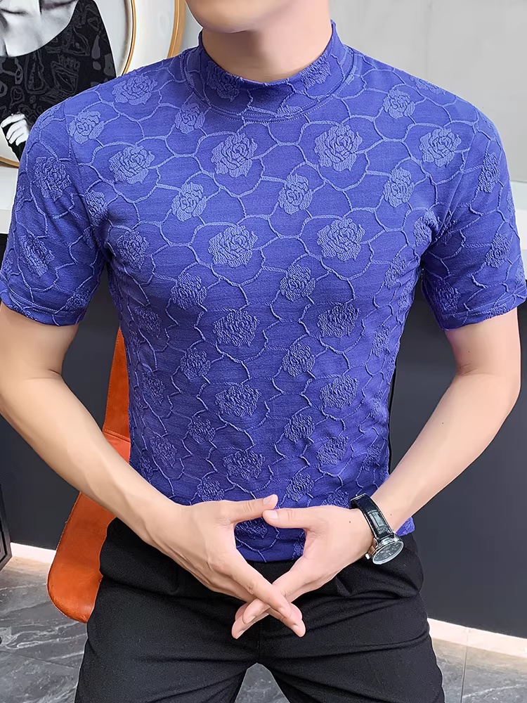 Áo thun nam cao cấp dệt kim cổ tròn tay ngắn, thời trang thu đông 2025, kiểu dáng ôm body, hợp xu hướng, mặc lót bên trong