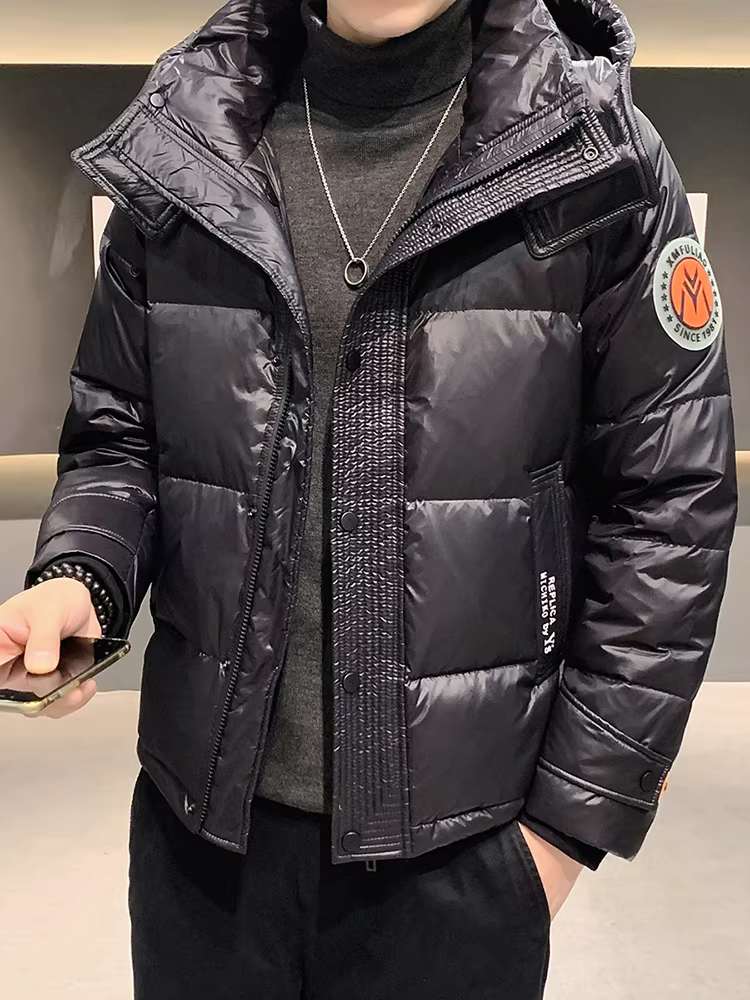 Áo khoác phao dày có mũ dành cho nam, mẫu mới 2024, thương hiệu thời thượng bán chạy, áo khoác mùa đông nhẹ và ấm áp, kiểu dáng thanh lịch và thời trang.