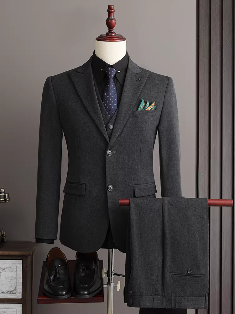 Bộ vest nam hai khuy cài, kiểu dáng lịch sự, phù hợp cho đám cưới, trang phục dự tiệc, bộ vest ba mảnh cỡ lớn.