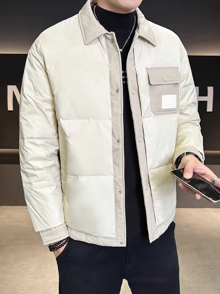 Áo khoác nhẹ cổ sơ mi cao cấp dành cho nam, mùa đông 2024, kiểu dáng thời trang mới, phong cách giản dị, ngắn gọn, lịch lãm