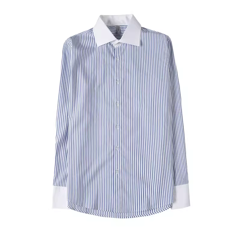 Áo sơ mi nam cổ nhọn kiểu Pháp, tay dài, cao cấp, phối màu sọc, kiểu dáng lịch sự, không cần là ủi, phong cách Anh quốc