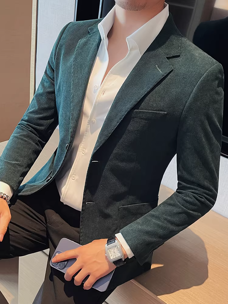 Áo vest nam chất liệu corduroy, thu đông 2025 kiểu Hàn Quốc mới, dáng ôm, thời trang, lịch sự, chống nhăn.