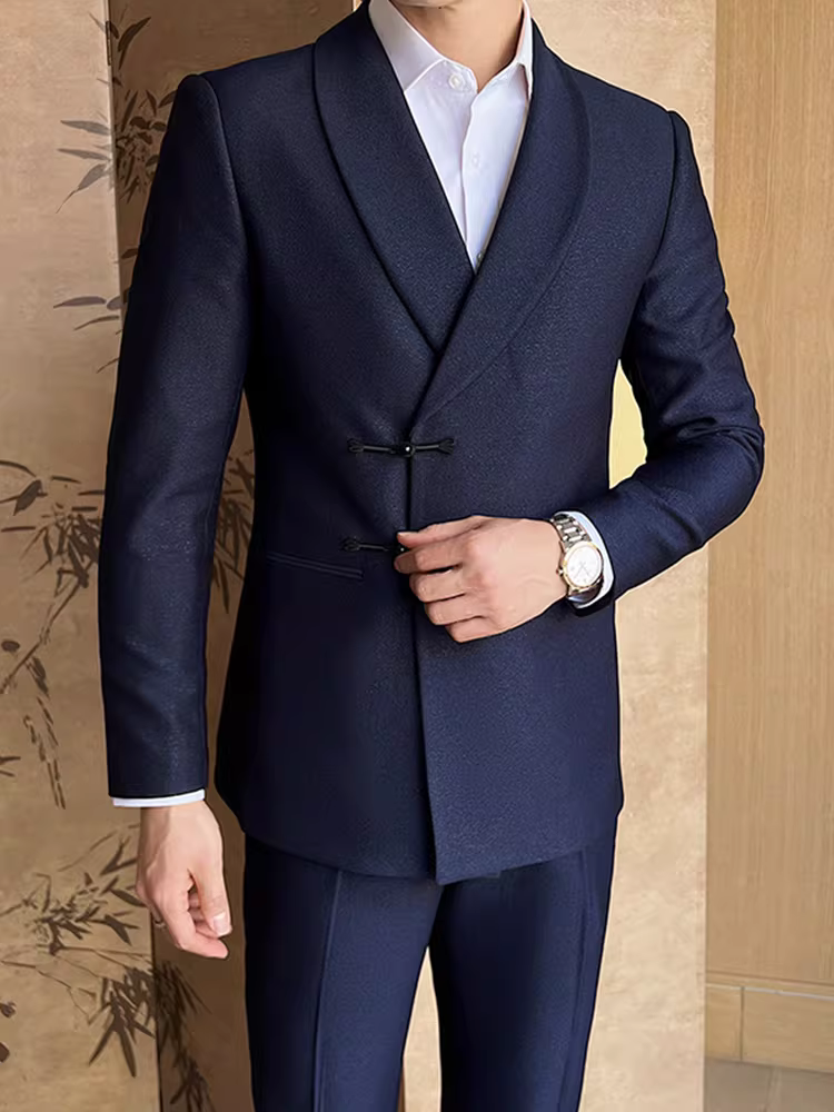 Bộ vest nam kiểu Trung Quốc mới, trang phục công sở lịch sự, vest cưới cao cấp ôm dáng hai mảnh